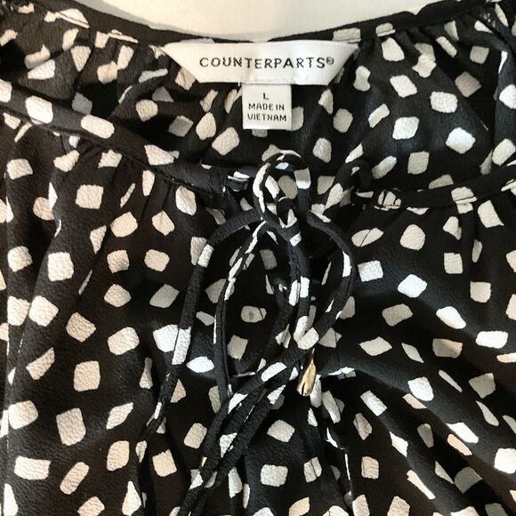 Counterparts Women's Tie Neck Long Sleeve Printed Chiffon Mesh Top Size L - Picture 6 of 9